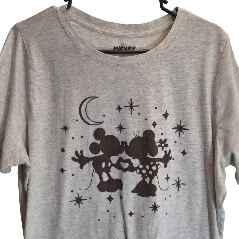 Disney T-Shirt Women's‎ 1X Grey Mickey Minnie Mouse Moon Stars Graphic Tee